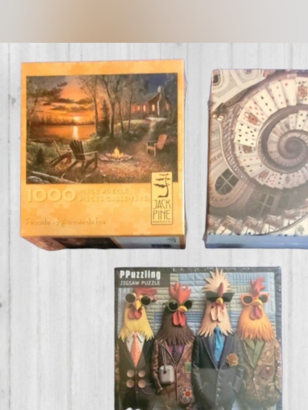 SEALED LOT OF 3 1000-PIECE JIGSAW PUZZLES - NATURE, OPTICAL ILLUSION & HUMOR